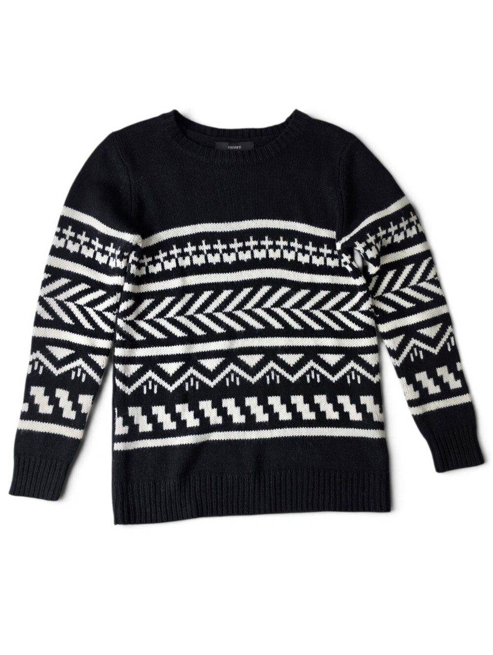 Forever 21 Black White Geometric Tribal Pattern Knit Sweater Women’s Medium M